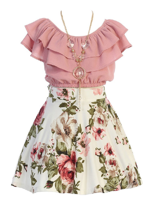 Just Kids Girls Ruffled Floral 2 Pc Necklace Skirt Set, Sizes 4-14 - SophiasStyle.com